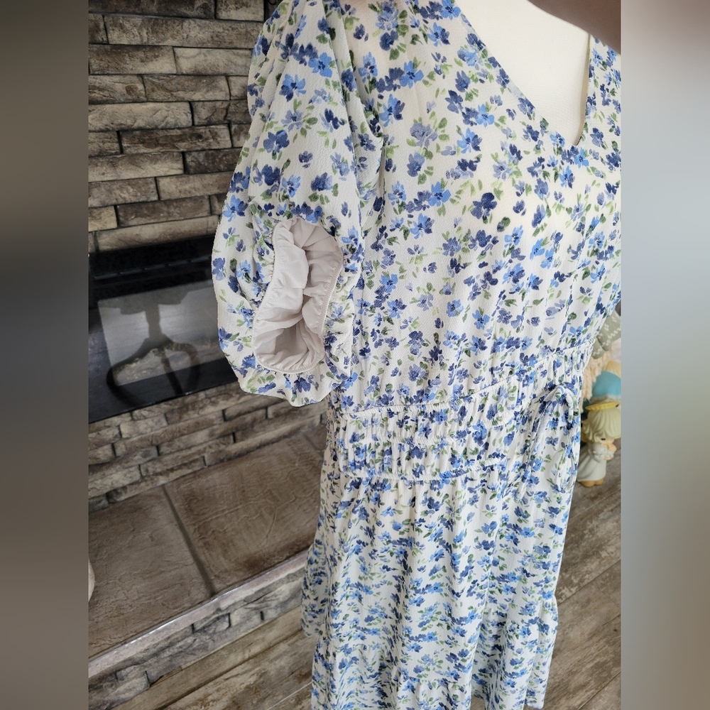 Kate and Lily NWOT  Feminine Floral Print Mid Length Dress Size 2X Blue & White - Picture 8 of 11